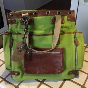 Large leather + canvas tote by WILL Leather Goods